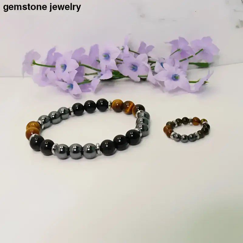 Tiger Eye Gemstone Bracelet and Ring Set - Bec Sue Jewelry Shop