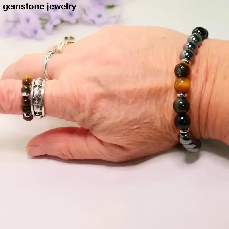 Tiger Eye Gemstone Bracelet and Ring Set - Bec Sue Jewelry Shop