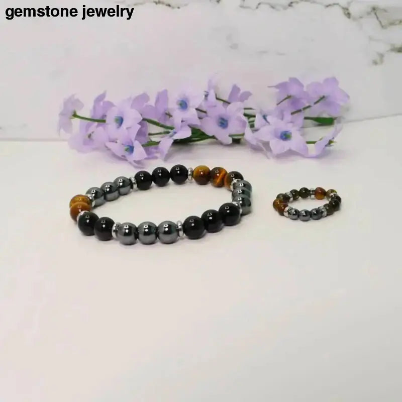 Tiger Eye Gemstone Bracelet and Ring Set - Bec Sue Jewelry Shop