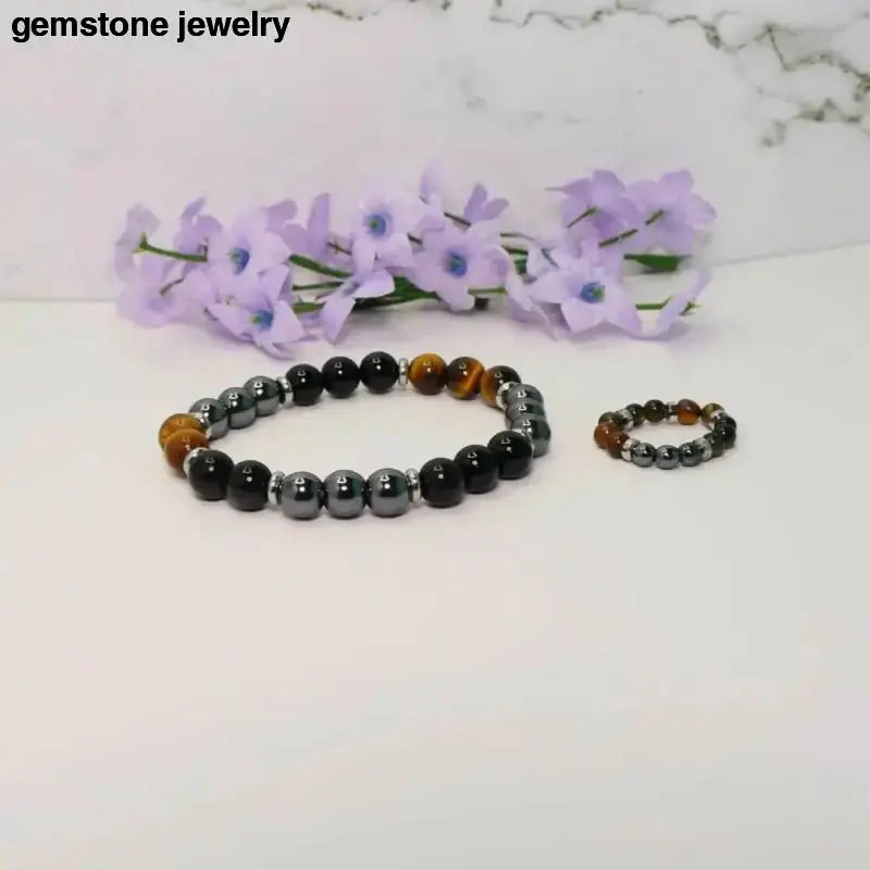 Tiger Eye Gemstone Bracelet and Ring Set - Bec Sue Jewelry Shop