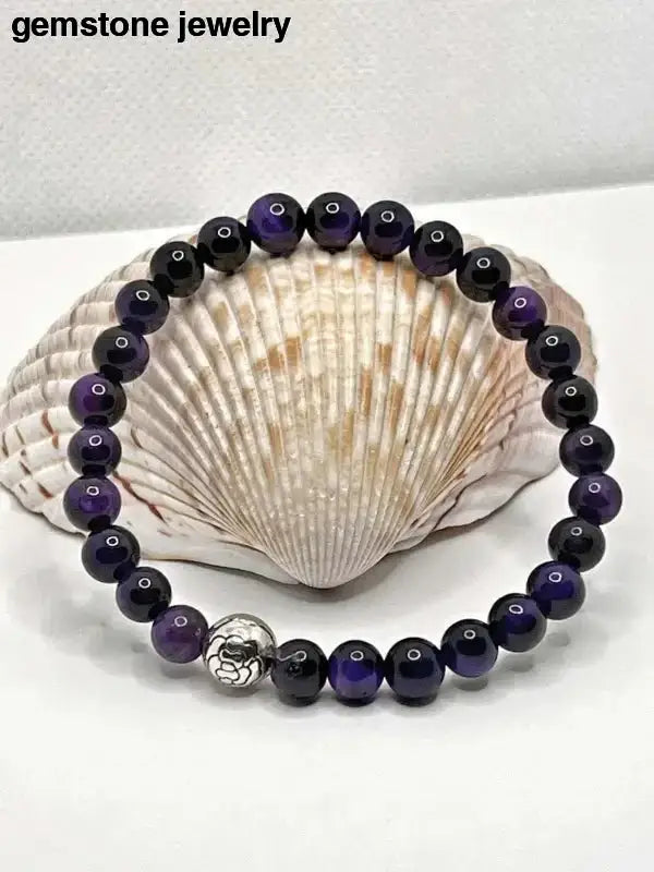 Tiger Eye Gemstone Bracelet in Purple - Bec Sue Jewelry Shop