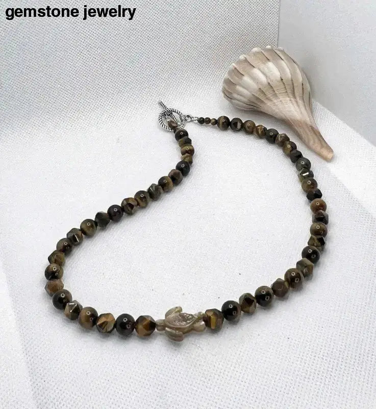 Tiger Eye Necklace with Turtle Charm - Bec Sue Jewelry Shop