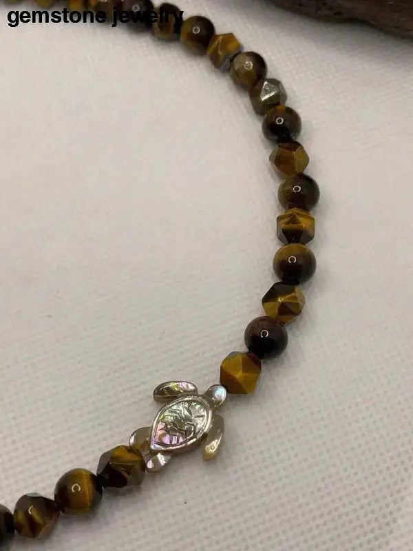 Tiger Eye Necklace with Turtle Charm - Bec Sue Jewelry Shop