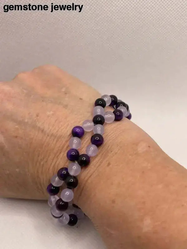 Tiger Eye Two - Strand Beaded Bracelet in Purple Tiger Eye - Bec Sue Jewelry Shop