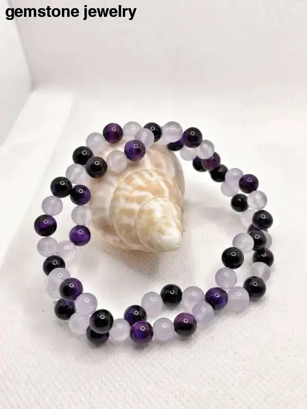 Tiger Eye Two - Strand Beaded Bracelet in Purple Tiger Eye - Bec Sue Jewelry Shop