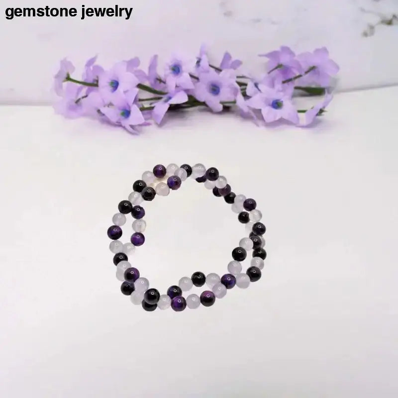 Tiger Eye Two - Strand Beaded Bracelet in Purple Tiger Eye - Bec Sue Jewelry Shop
