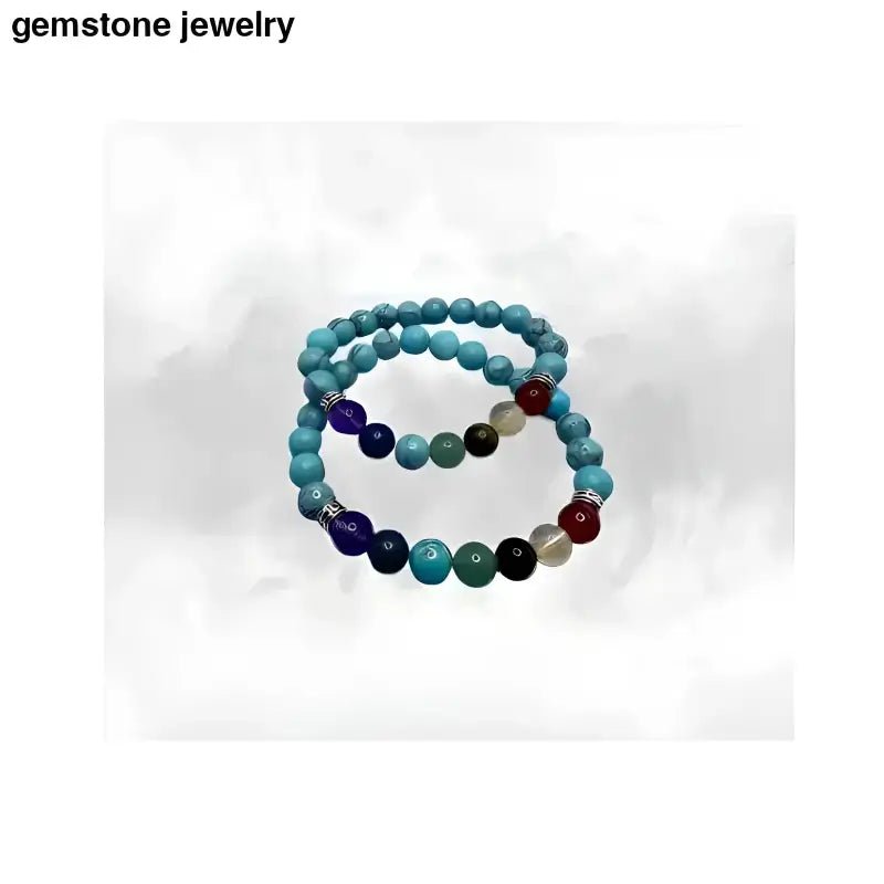 Turquoise and Blue Turquoise Beaded Gemstone Bracelets Set - Bec Sue Jewelry Shop