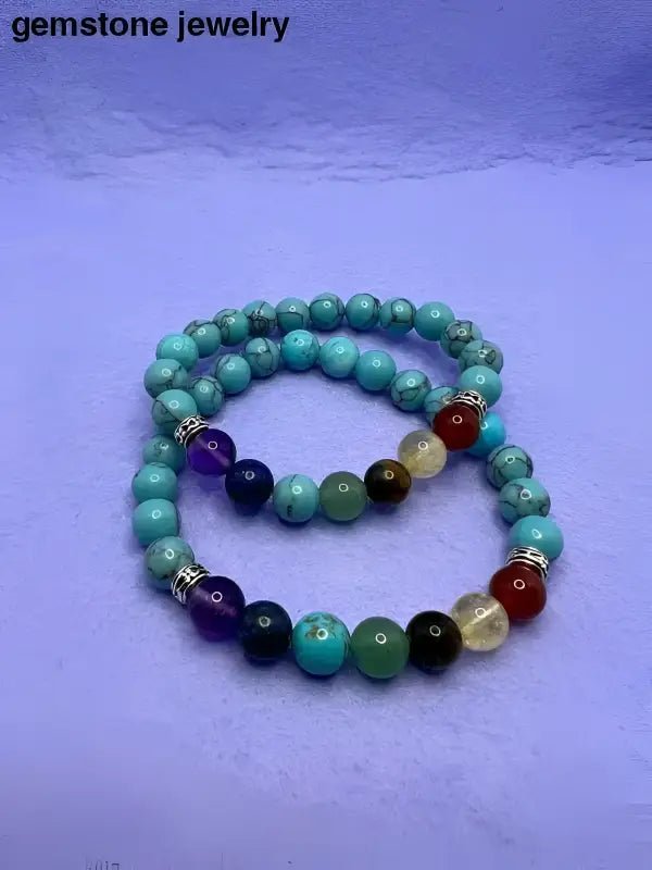 Turquoise and Blue Turquoise Beaded Gemstone Bracelets Set - Bec Sue Jewelry Shop