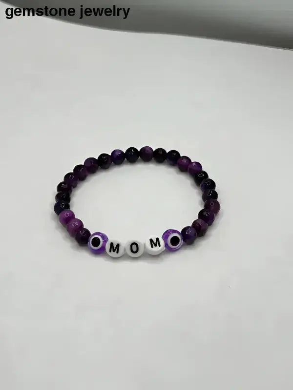 Turquoise Beaded Mother’s Day Bracelet with Letter and Dark Accent Beads - Bec Sue Jewelry Shop
