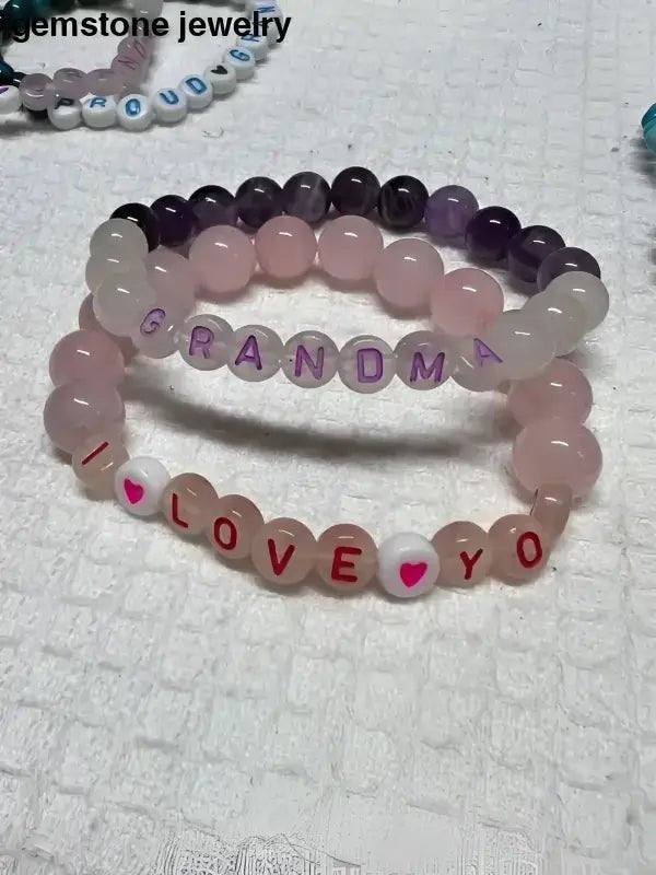 Turquoise Beaded Bracelet with Letter and Dark Accent Beads - Bec Sue Jewelry Shop