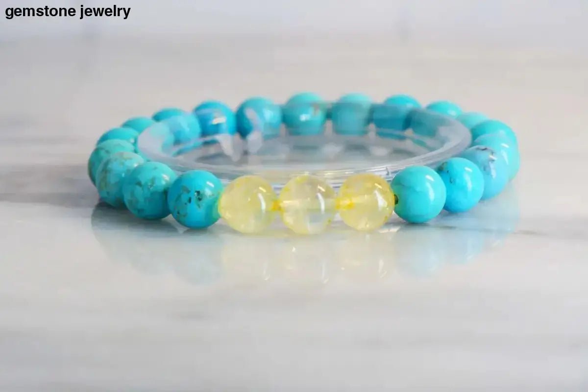 Turquoise Bolo Bracelet with Yellow Gemstone Accents - Bec Sue Jewelry Shop