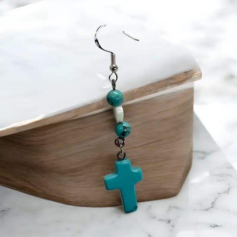 Turquoise Cross Earring with Heart Shape Design - Bec Sue Jewelry Shop