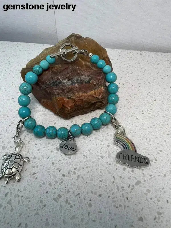 Turquoise Friendship Bracelet with Beaded Charm Accents - Bec Sue Jewelry Shop