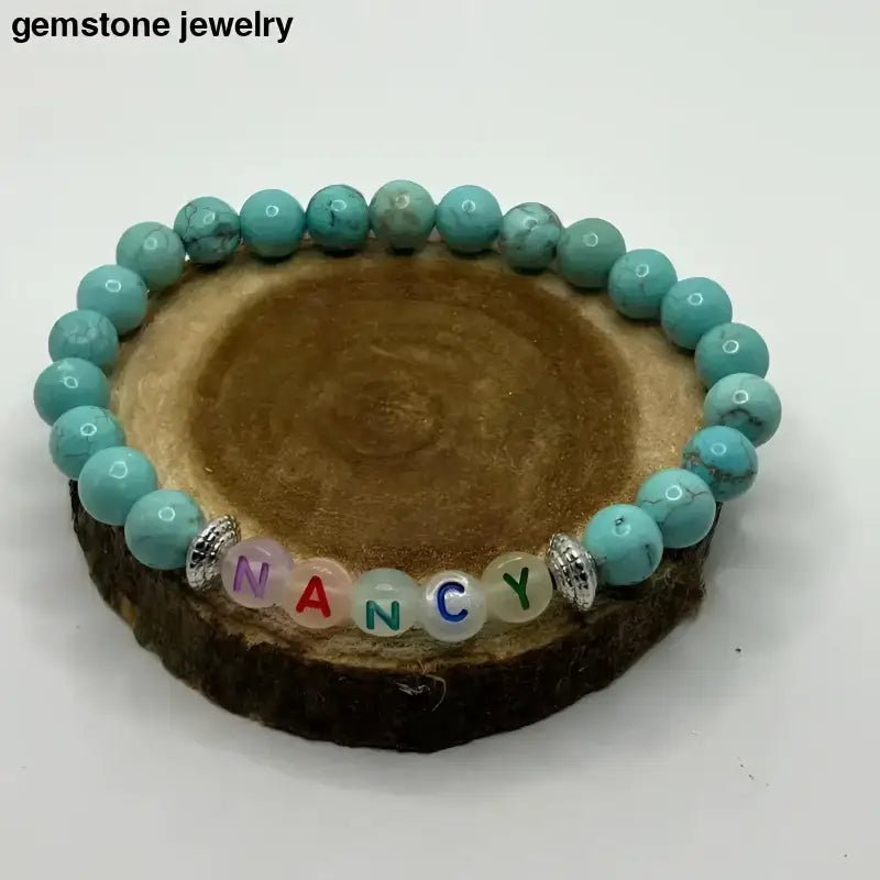 Turquoise Healing Stone Beaded Bracelet with Name - Bec Sue Jewelry Shop
