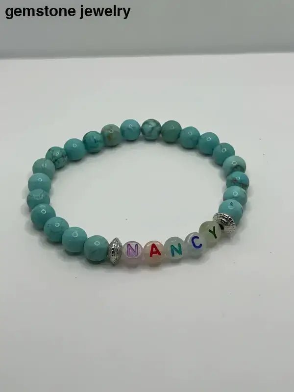 Turquoise Healing Stone Beaded Bracelet with Name - Bec Sue Jewelry Shop