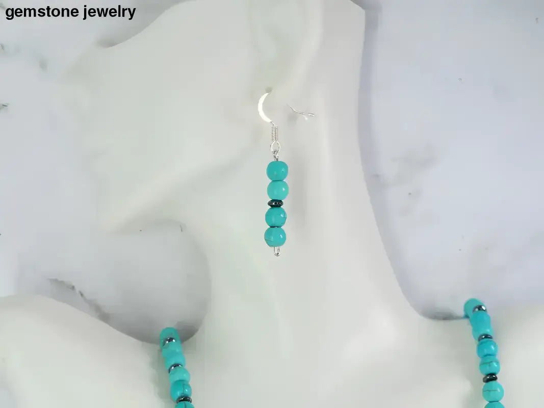Turquoise Jewelry Gemstone Necklace with Silver Spacer Beads - Bec Sue Jewelry Shop