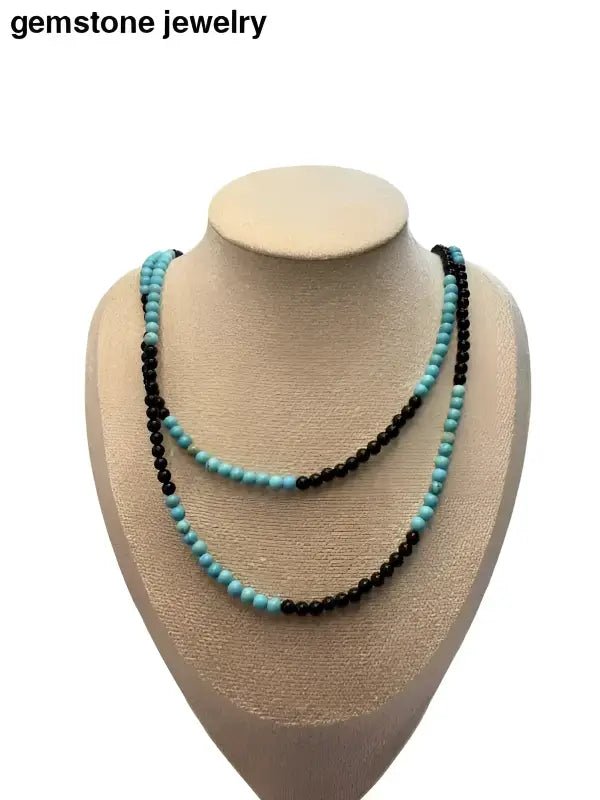 Turquoise Necklace women, Handmade Turquoise and Black Gemstone Necklace - Bec Sue Jewelry Shop