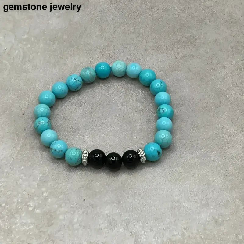Turquoise Stretch Bracelet with Black Beads - Bec Sue Jewelry Shop