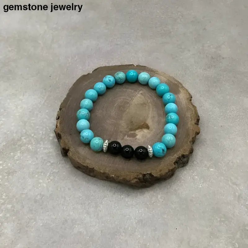 Turquoise Stretch Bracelet with Black Beads - Bec Sue Jewelry Shop
