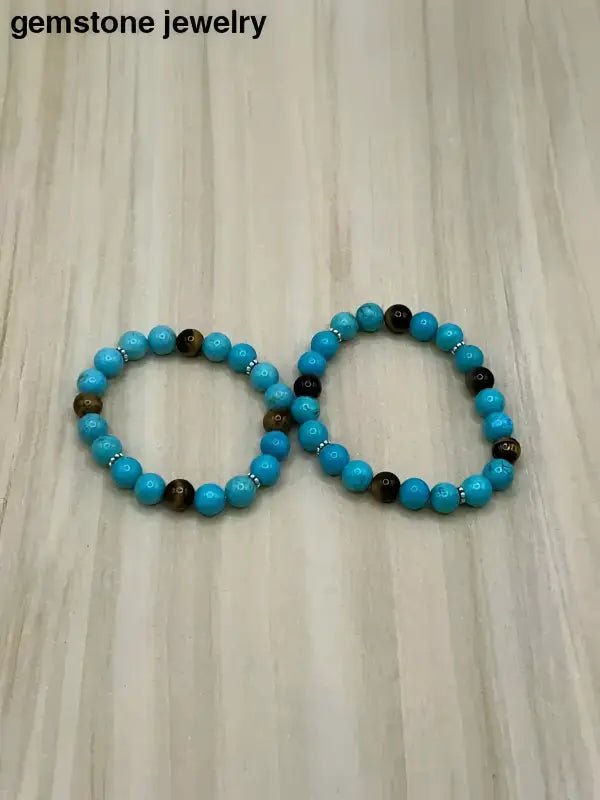 Turquoise Stretch Bracelet with Tiger’s Eye Beads - Bec Sue Jewelry Shop