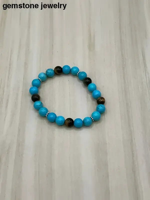Turquoise Stretch Bracelet with Tiger’s Eye Beads - Bec Sue Jewelry Shop