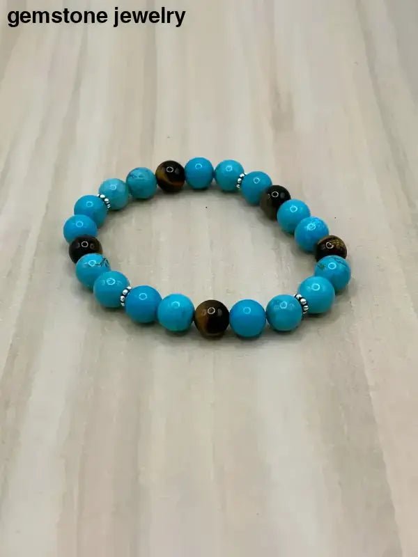 Turquoise Stretch Bracelet with Tiger’s Eye Beads - Bec Sue Jewelry Shop