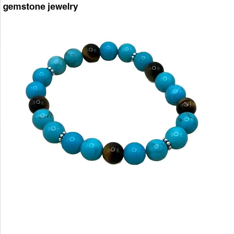 Turquoise Stretch Bracelet with Tiger’s Eye Beads - Bec Sue Jewelry Shop