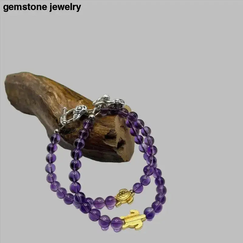 Turtle Amethyst Bracelet with Beaded Charms - Bec Sue Jewelry Shop