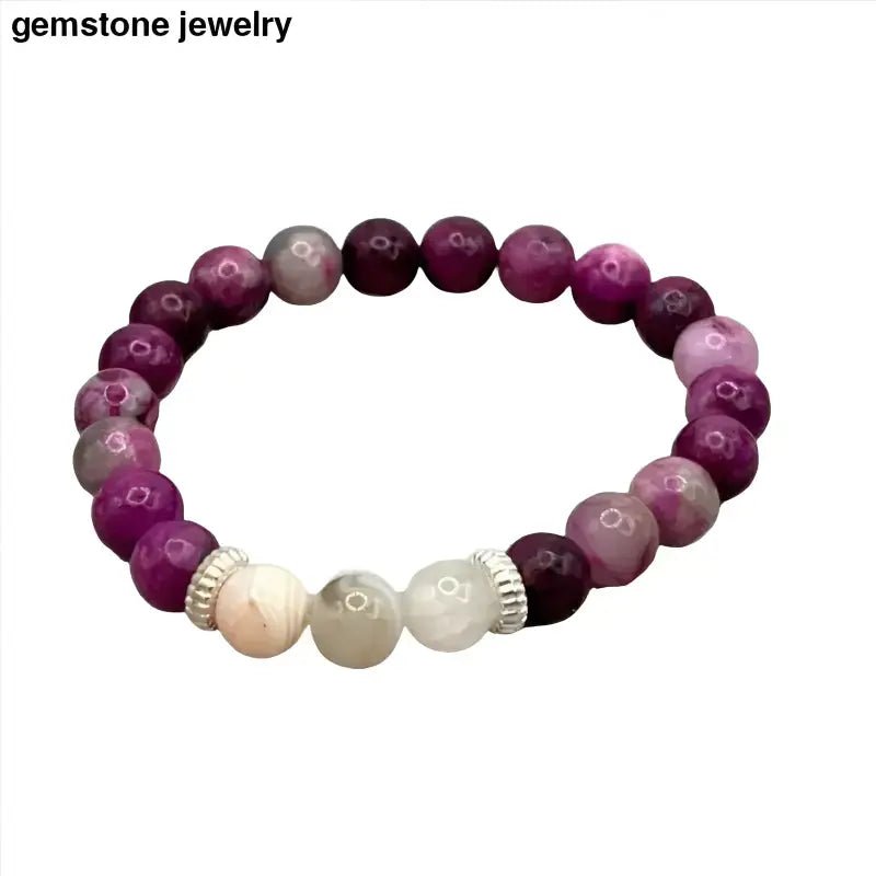 Unisex Sugilite Jewelry Gemstone Beaded Bracelet with Agate 8mm - Bec Sue Jewelry Shop