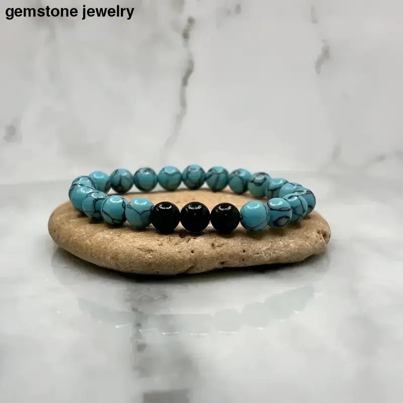 Vibrant Turquoise and Black Beaded Tourmaline Gemstone Bracelet - Bec Sue Jewelry Shop