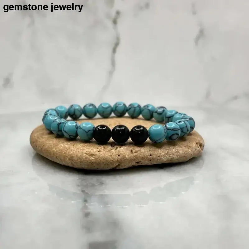 Vibrant Turquoise and Black Beaded Tourmaline Gemstone Bracelet - Bec Sue Jewelry Shop