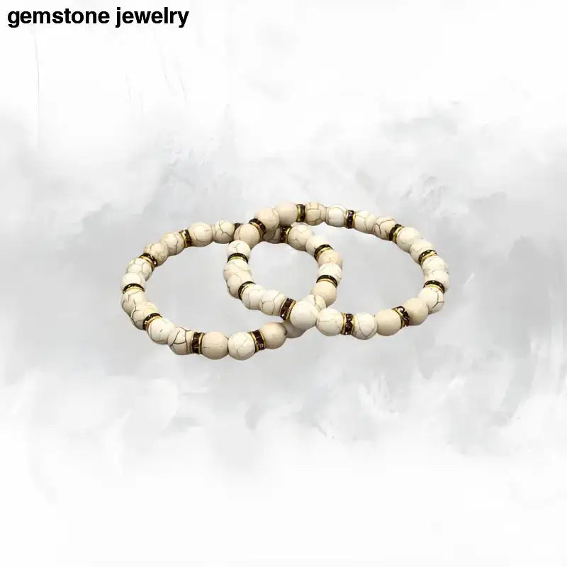 White Beaded Bracelets with Rhinestone Crystal Rondelles - Bec Sue Jewelry Shop