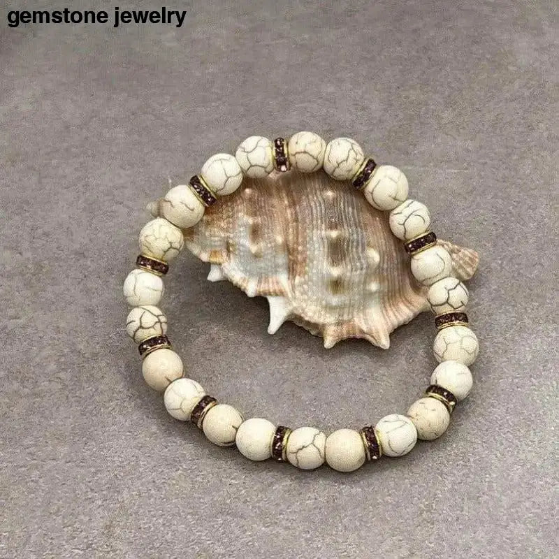 White Beaded Bracelets with Rhinestone Crystal Rondelles - Bec Sue Jewelry Shop
