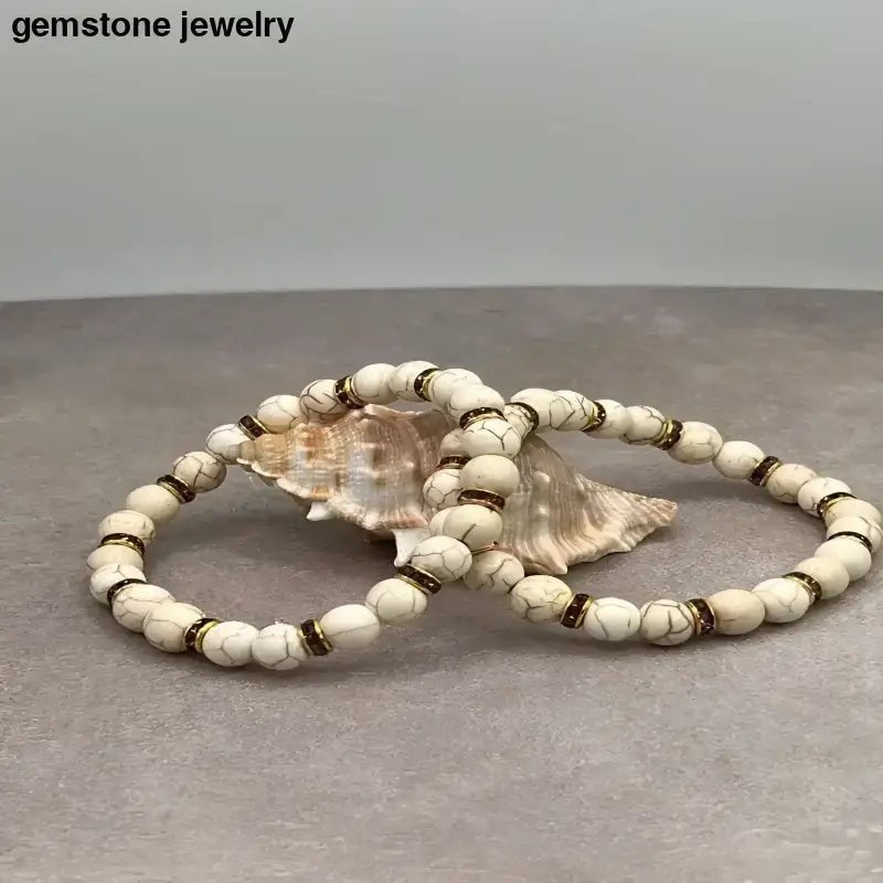 White Beaded Bracelets with Rhinestone Crystal Rondelles - Bec Sue Jewelry Shop