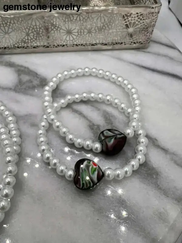 White Glass Pearl Necklace with Decorative Beads - Bec Sue Jewelry Shop