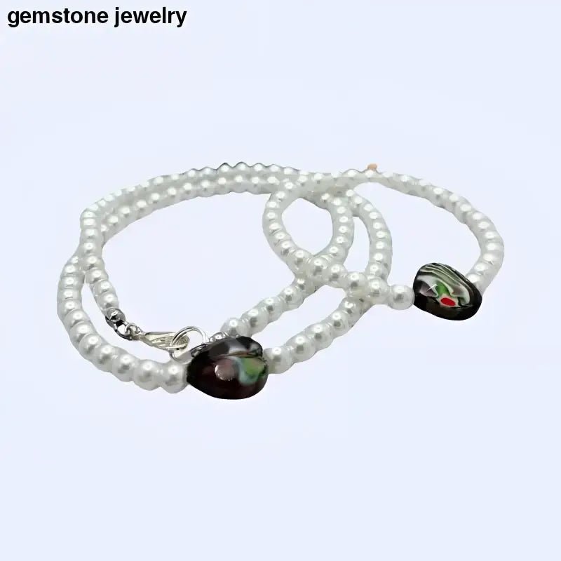 White Glass Pearl Necklace with Decorative Beads - Bec Sue Jewelry Shop