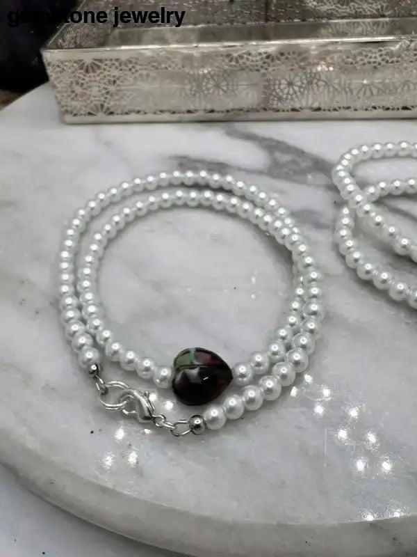 White Glass Pearl Necklace with Decorative Beads - Bec Sue Jewelry Shop