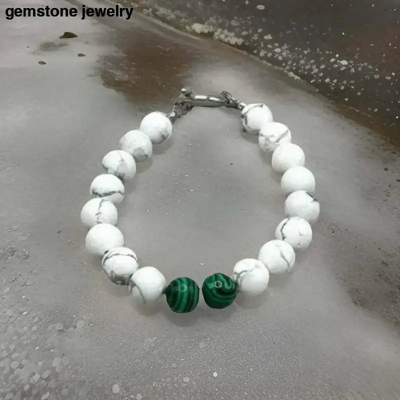 White Howlite and Malachite Beaded Bracelet - Bec Sue Jewelry Shop