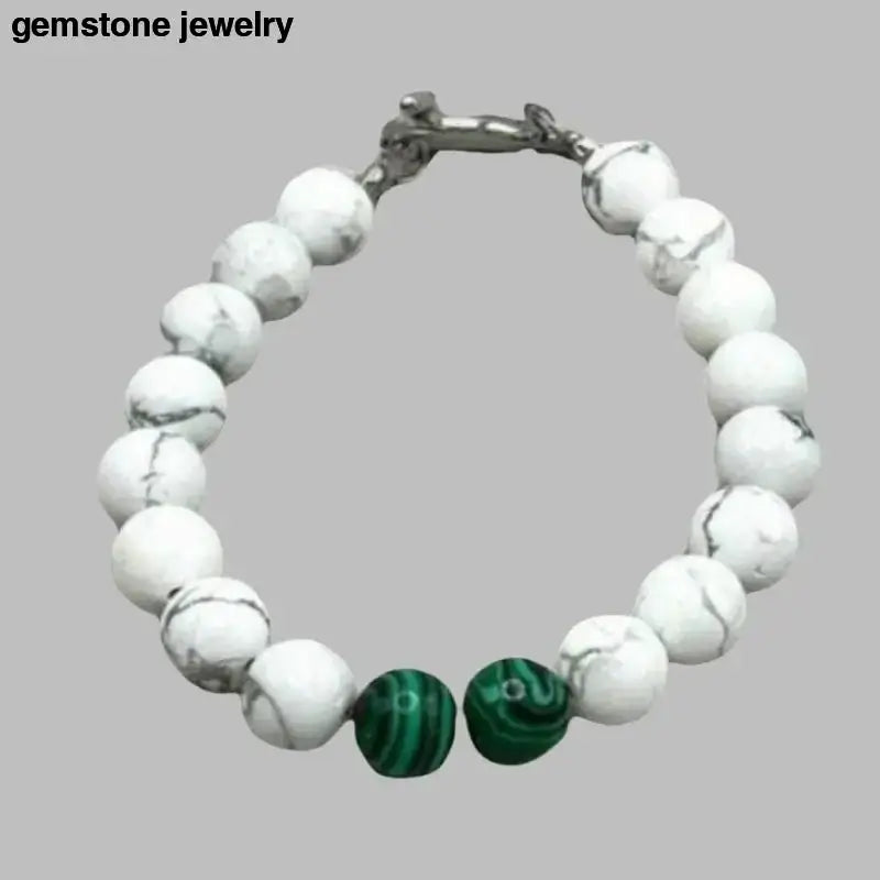 White Howlite and Malachite Beaded Bracelet - Bec Sue Jewelry Shop