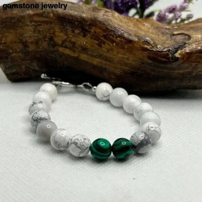 White Howlite and Malachite Beaded Bracelet - Bec Sue Jewelry Shop