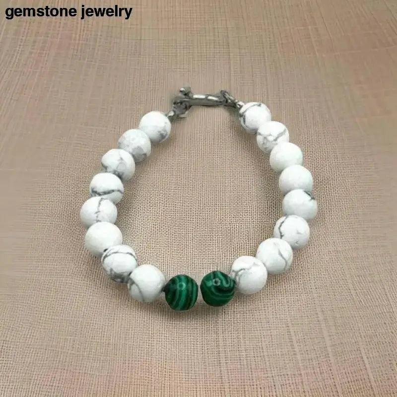 White Howlite and Malachite Beaded Bracelet - Bec Sue Jewelry Shop