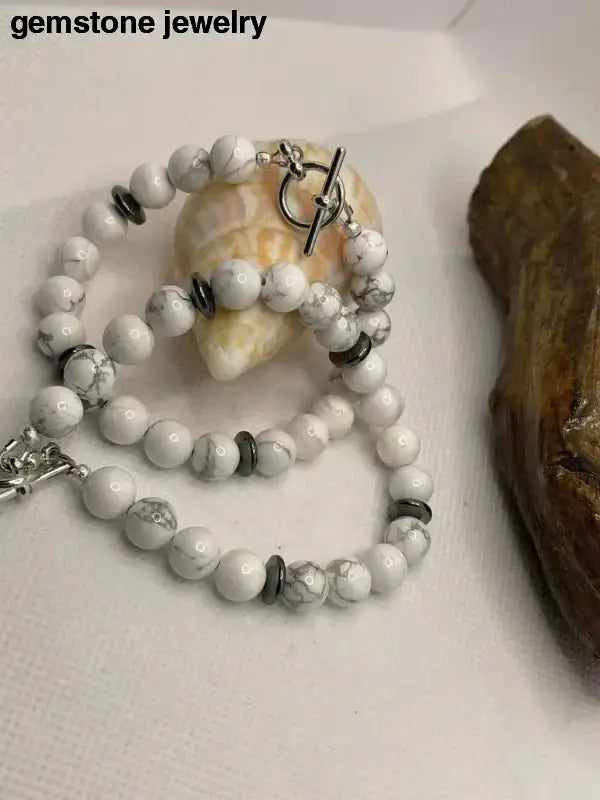 White Howlite Bracelet in Elegant White Marble Beads - Bec Sue Jewelry Shop