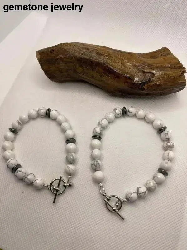 White Howlite Bracelet in Elegant White Marble Beads - Bec Sue Jewelry Shop