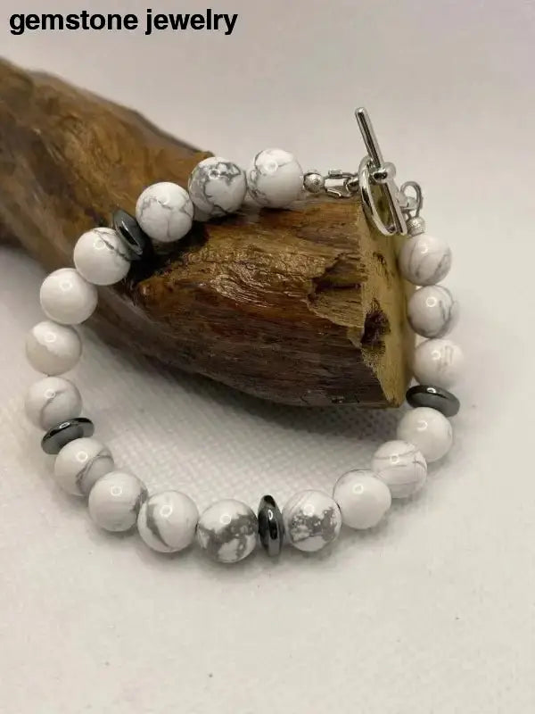 White Howlite Bracelet in Elegant White Marble Beads - Bec Sue Jewelry Shop