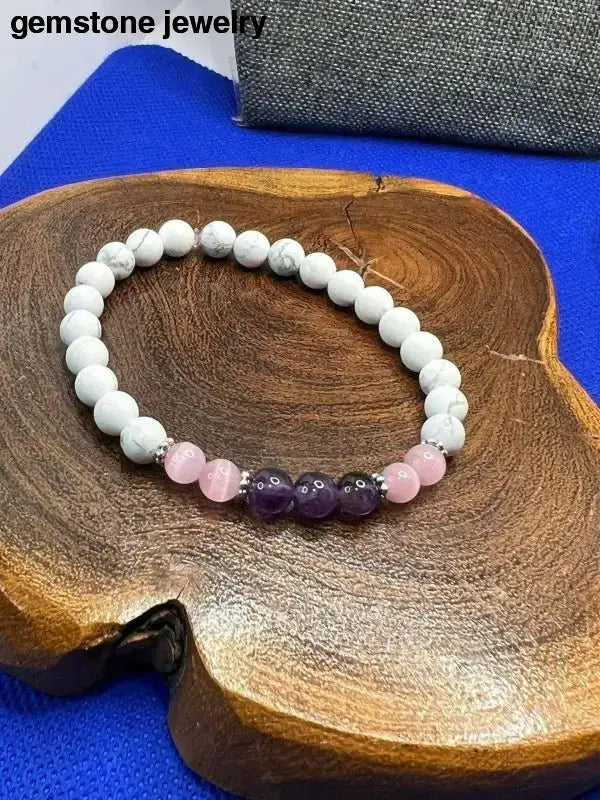 White Howlite Bracelet with Beaded Gemstones - Bec Sue Jewelry Shop
