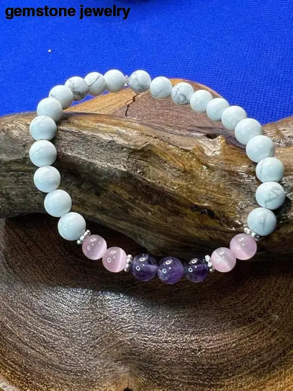 White Howlite Bracelet with Beaded Gemstones - Bec Sue Jewelry Shop