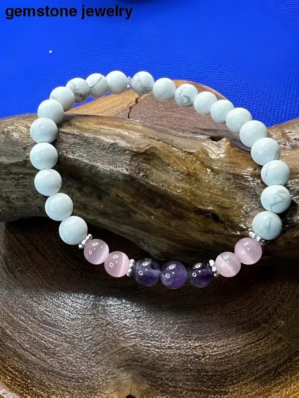 White Howlite Bracelet with Beaded Gemstones - Bec Sue Jewelry Shop