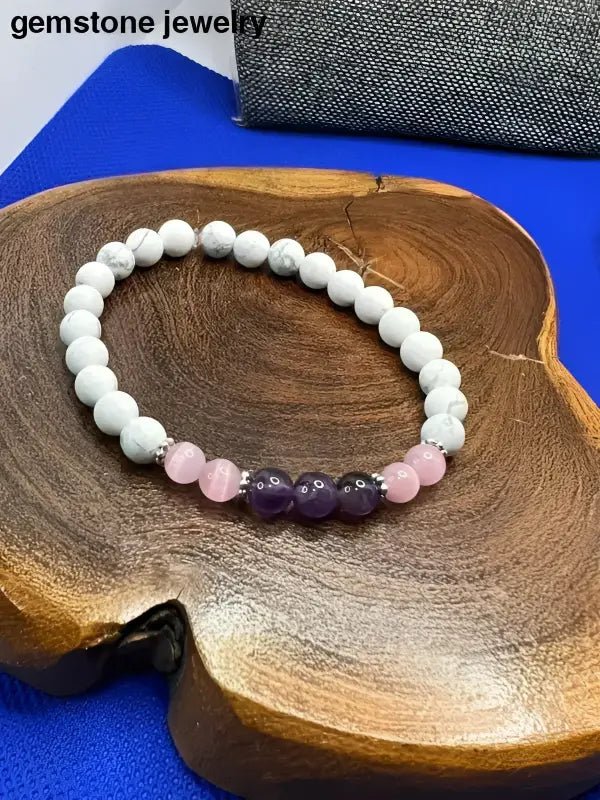 White Howlite Bracelet with Beaded Gemstones - Bec Sue Jewelry Shop