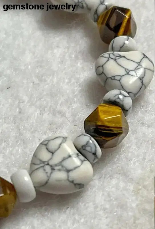 White Howlite Bracelet with Brown Beads in Gemstone Design - Bec Sue Jewelry Shop