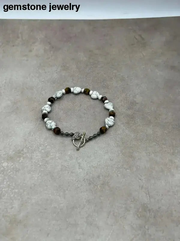 White Howlite Bracelet with Brown Beads in Gemstone Design - Bec Sue Jewelry Shop